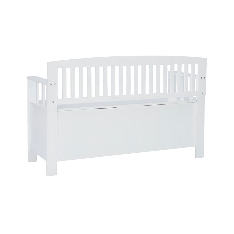 Linon Cynthia Slat Back Storage Bench in Glossy White Wood