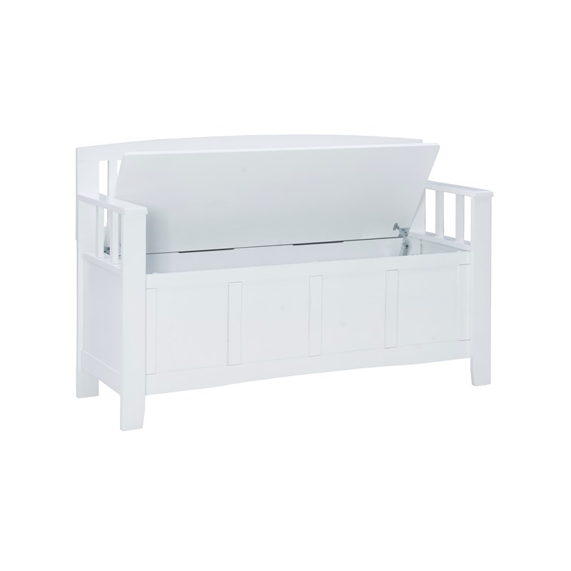 Linon Cynthia Slat Back Storage Bench in Glossy White Wood