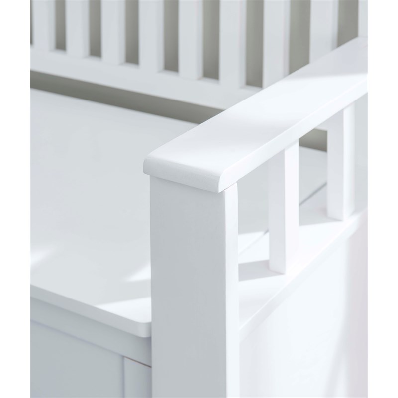 Linon Cynthia Slat Back Storage Bench in Glossy White Wood
