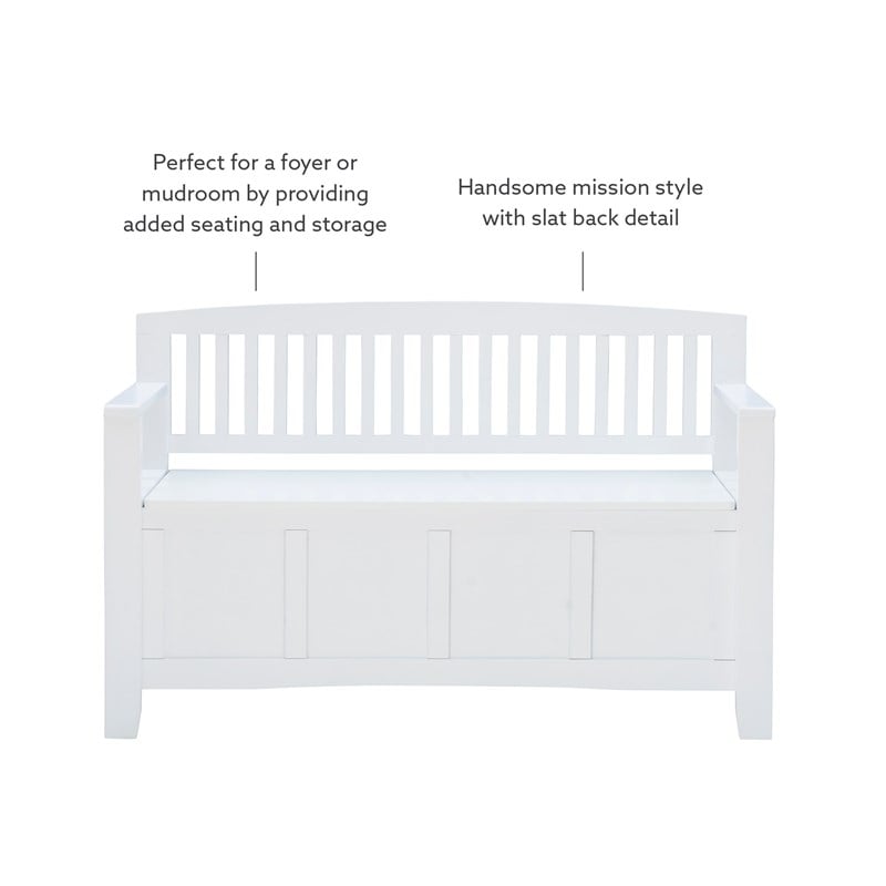 Linon Cynthia Slat Back Storage Bench in Glossy White Wood