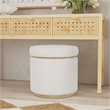 Linon Hawn Round Padded Storage Ottoman Light Wood Trim in Natural Sherpa Fabric