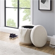 Linon Hawn Round Padded Storage Ottoman Light Wood Trim in Natural Sherpa Fabric