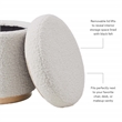 Linon Hawn Round Padded Storage Ottoman Light Wood Trim in Natural Sherpa Fabric