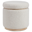 Linon Hawn Round Padded Storage Ottoman Light Wood Trim in Natural Sherpa Fabric