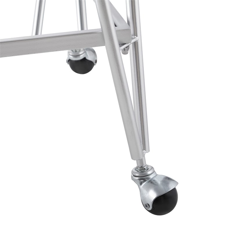 Linon Mia Metal and Mirrored Mid-Century 2 Level Rolling Bar Cart in Silver