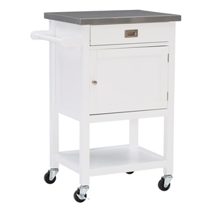 linon sydney wood and stainless steel apartment kitchen cart in white