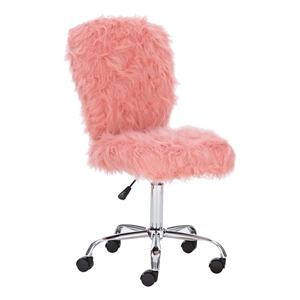 Linon Cami Faux Fur Upholstered Armless Office Chair in Blush Pink