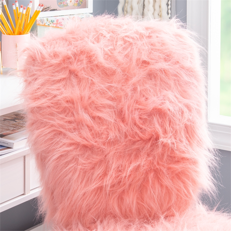 Linon Cami Faux Fur Upholstered Armless Office Chair in Blush Pink