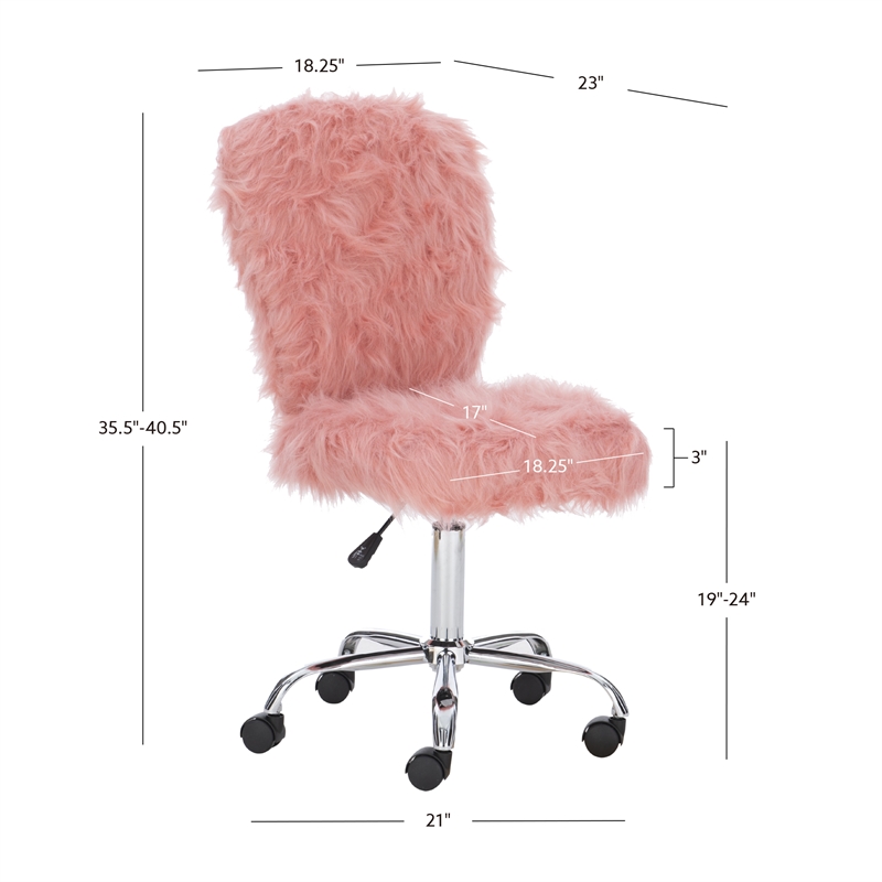 Linon Cami Faux Fur Upholstered Armless Office Chair in Blush Pink