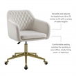 Linon Lyla Gold Metal Base Upholstered Office Chair with Wheels in Off White