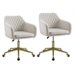 Linon Lyla Gold Metal Base Upholstered Office Chair with Wheels in Off White