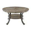 Linon Franklin Round Coffee Table Gray Wood Finish Steel Base in Pewter