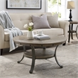 Linon Franklin Round Coffee Table Gray Wood Finish Steel Base in Pewter