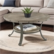 Linon Franklin Round Coffee Table Gray Wood Finish Steel Base in Pewter