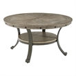 Linon Franklin Round Coffee Table Gray Wood Finish Steel Base in Pewter
