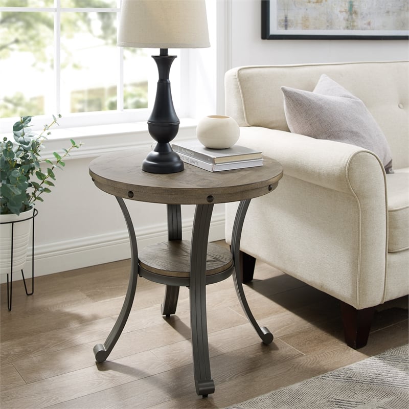 round pewter side table