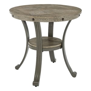 Linon Franklin Round Side Table Gray Wood Finish Steel Base in Pewter