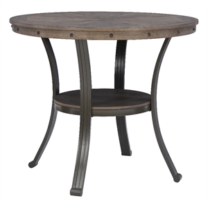 Linon Franklin Wood and Steel Counter Height 42&quot Round Pub Table in Pewter