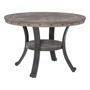 Linon Franklin Wood 45&quot Round Dining Table Steel Frame in Pewter