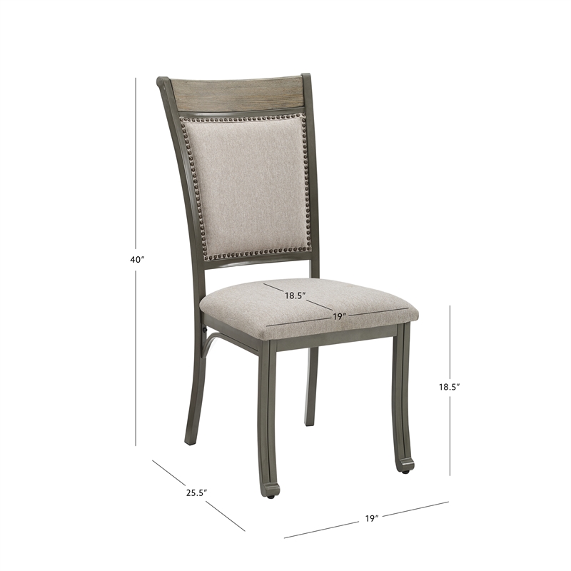 Linon Franklin Metal Upholstered Set of Two Dining Side Chairs in Pewter