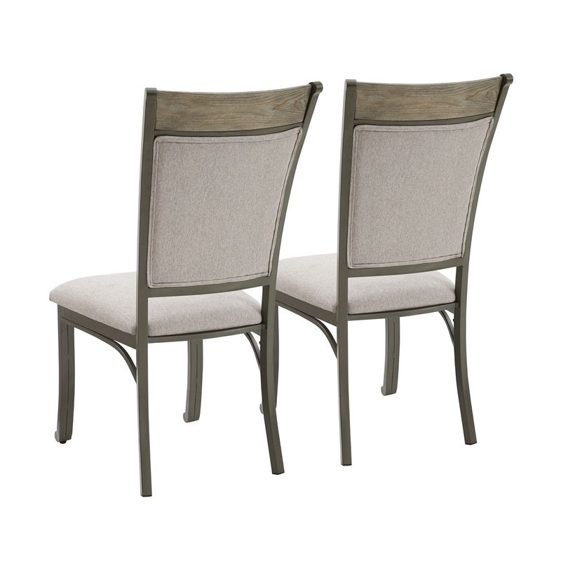 Linon Franklin Metal Upholstered Set of Two Dining Side Chairs in Pewter
