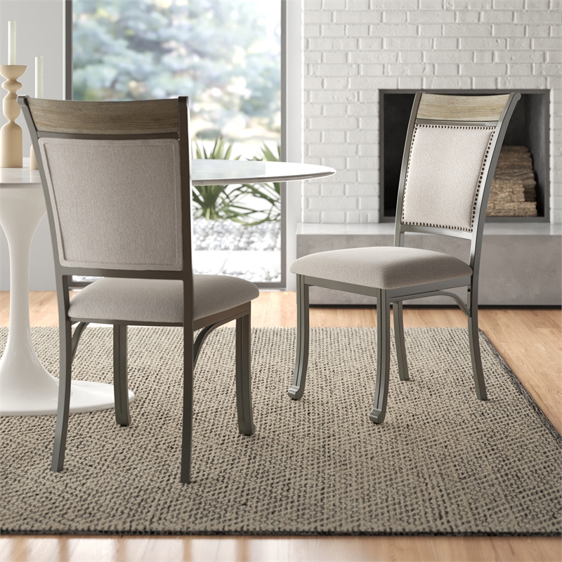 Linon Franklin Metal Upholstered Set of Two Dining Side Chairs in Pewter