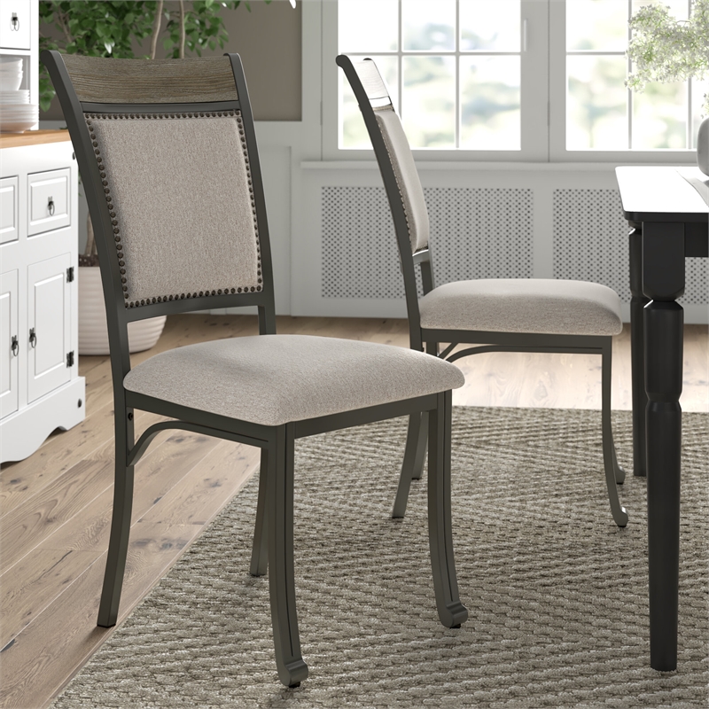 Linon Franklin Metal Upholstered Set of Two Dining Side Chairs in Pewter
