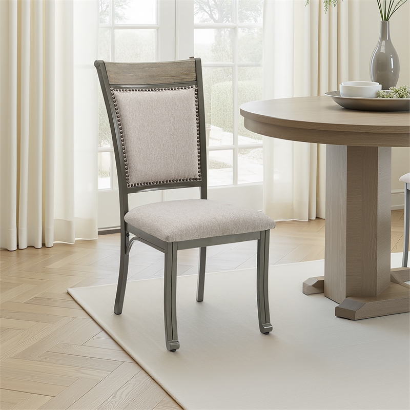 Linon Franklin Metal Upholstered Set of Two Dining Side Chairs in Pewter