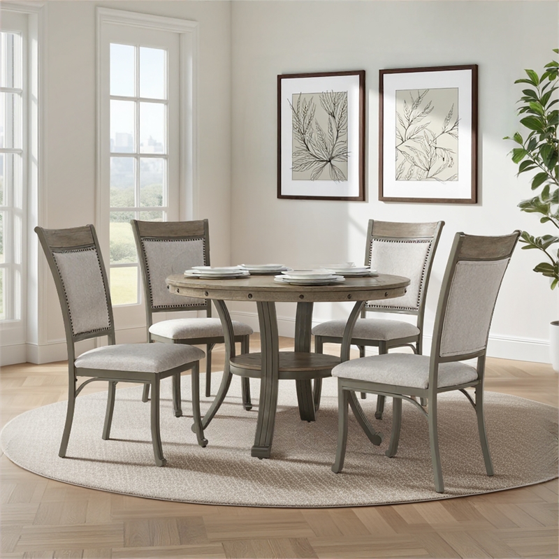 Linon Franklin 5 Piece Upholstered Dining Set in Gray Wash Wood and Pewter Steel