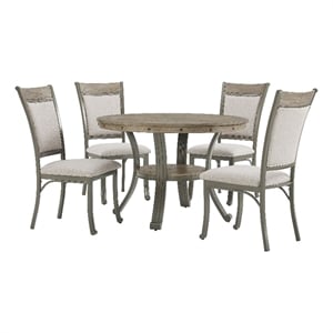 Linon Franklin 5 Piece Upholstered Dining Set in Gray Wash Wood and Pewter Steel