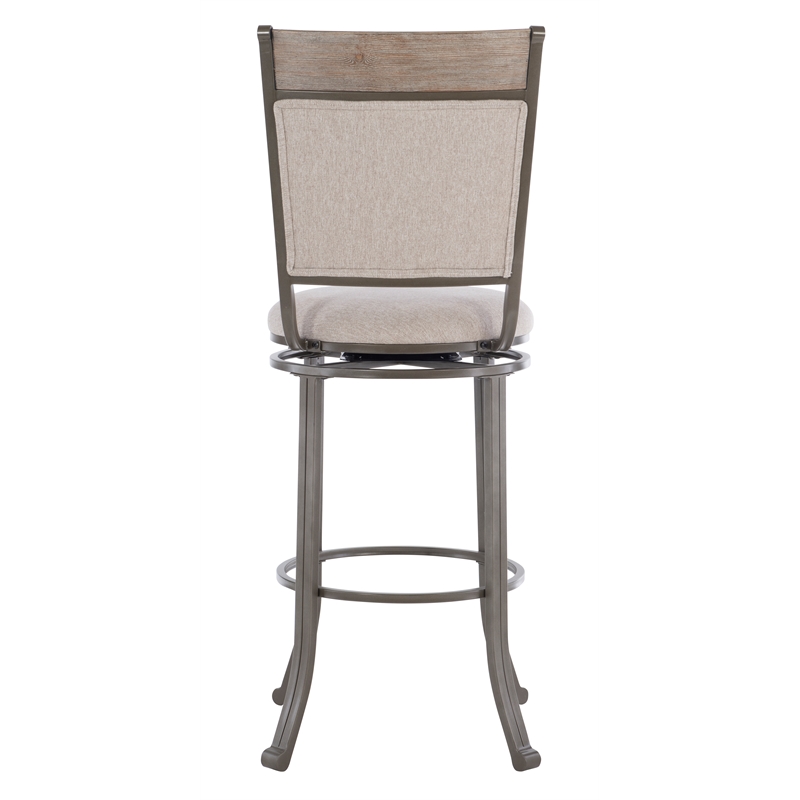 Linon Franklin Gray Wash Wood Upholstered 3 Piece Round Pub Set in Pewter Steel