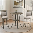 Linon Franklin Gray Wash Wood Upholstered 3 Piece Round Pub Set in Pewter Steel