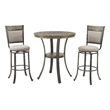 Linon Franklin Gray Wash Wood Upholstered 3 Piece Round Pub Set in Pewter Steel