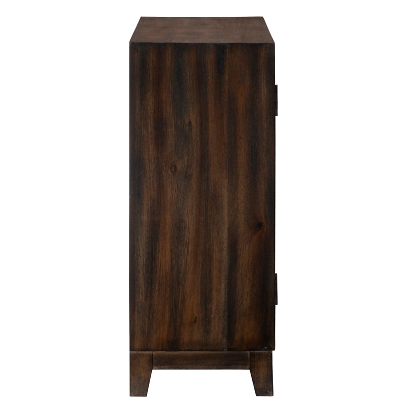 Linon Grace Storage Accent Cabinet Carved Medallion in Dark Brown Finished Wood