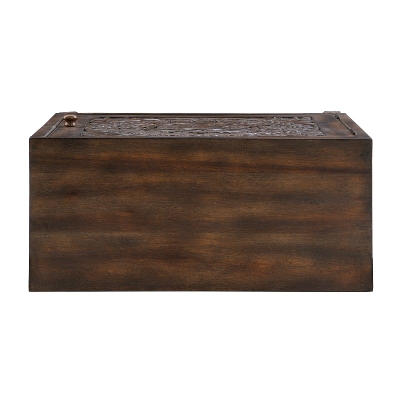 Linon Grace Storage Accent Cabinet Carved Medallion in Dark Brown Finished Wood