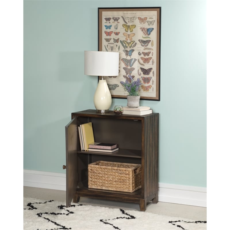 Linon Grace Storage Accent Cabinet Carved Medallion in Dark Brown Finished Wood