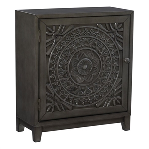 Linon Grace Storage Accent Cabinet Carved Medallion in Dark Gray Finished Wood
