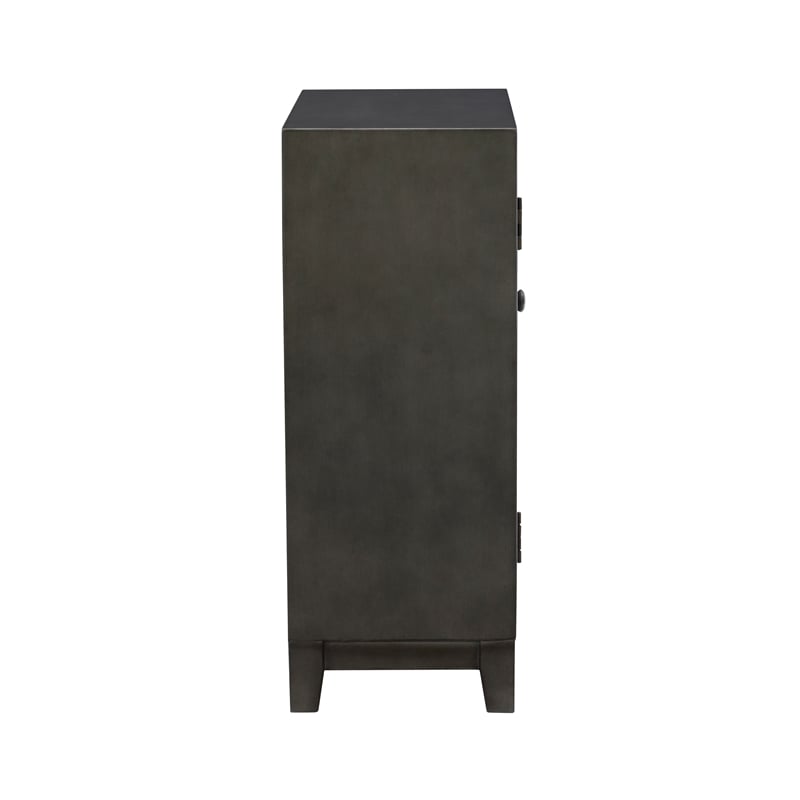 Linon Grace Storage Accent Cabinet Carved Medallion in Dark Gray Finished Wood