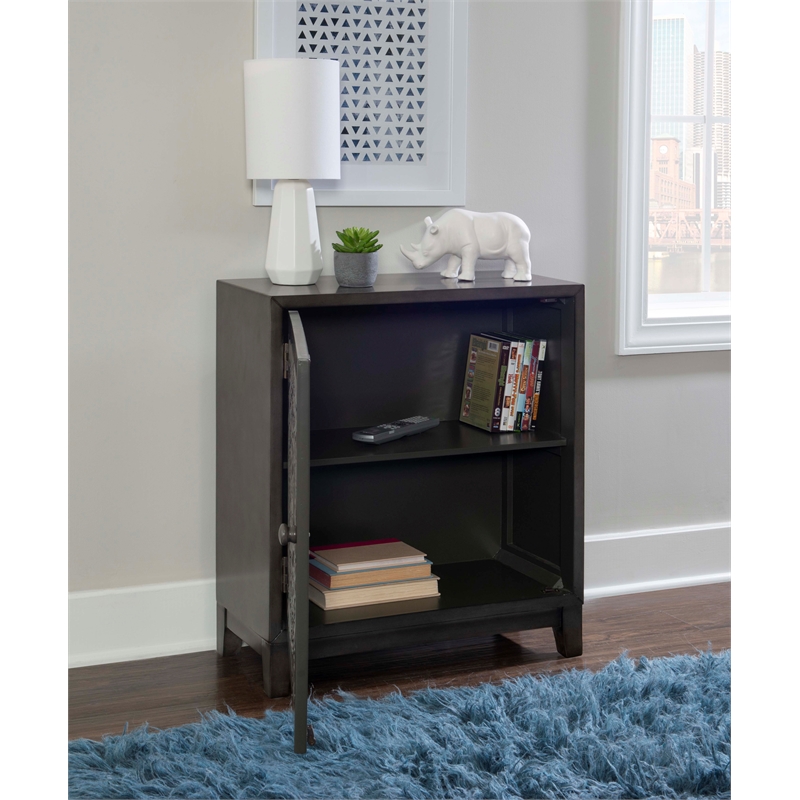 Linon Grace Storage Accent Cabinet Carved Medallion in Dark Gray Finished Wood