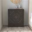 Linon Grace Storage Accent Cabinet Carved Medallion in Dark Gray Finished Wood