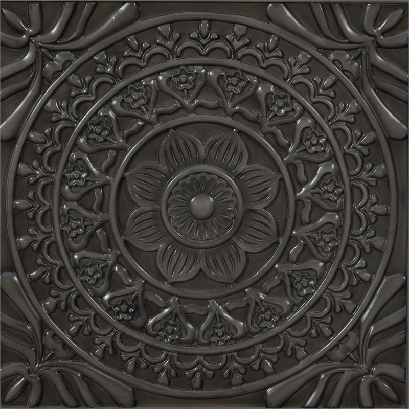 Linon Grace Storage Accent Cabinet Carved Medallion in Dark Gray Finished Wood