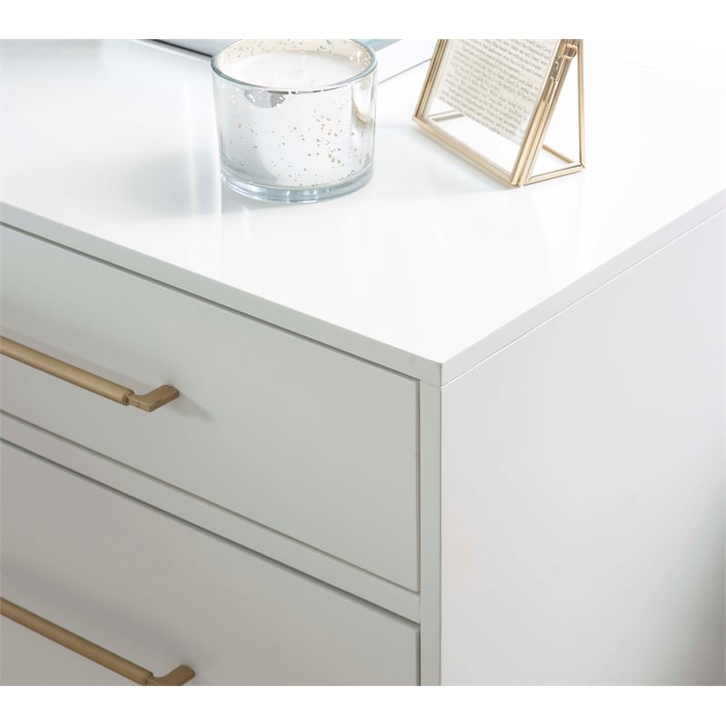Linon Dylan Wood Nightstand with Two Drawers and Gold Accents in White