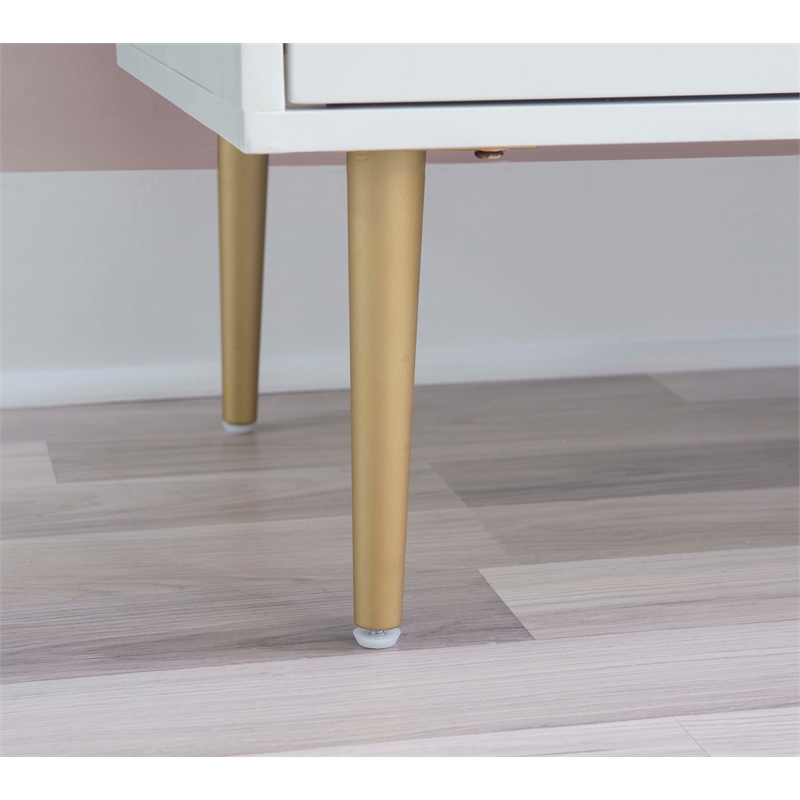 Linon Dylan Wood Nightstand with Two Drawers and Gold Accents in White