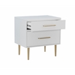 Linon Dylan Wood Nightstand with Two Drawers and Gold Accents in White