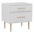 Linon Dylan Wood Nightstand with Two Drawers and Gold Accents in White