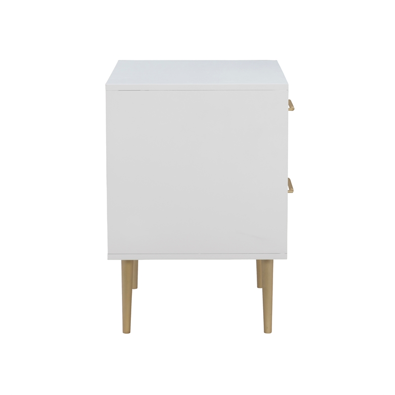 Linon Dylan Wood Nightstand with Two Drawers and Gold Accents in White
