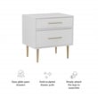 Linon Dylan Wood Nightstand with Two Drawers and Gold Accents in White