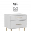 Linon Dylan Wood Nightstand with Two Drawers and Gold Accents in White