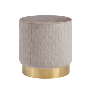 linon aiden round wood upholstered stool ottoman in beige