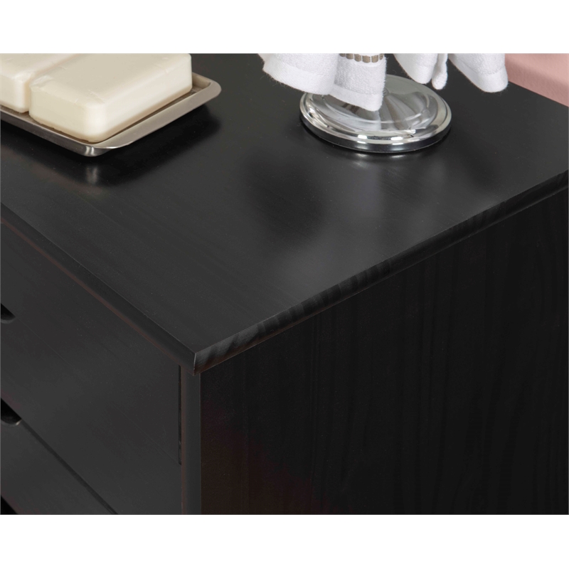 Linon Callie Black Six Drawer Rolling Storage Cart in Black Wood